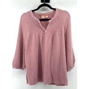 C&C Cali Women's Pink Boho Style 3/4 Sleeve Top Size L